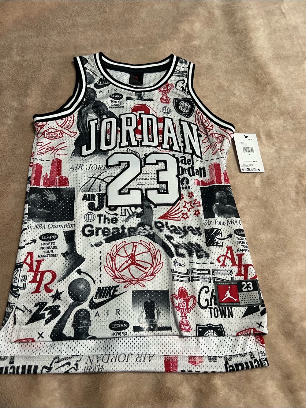Jordan White/Red/Black Graphic 23 Basketball Jersey
